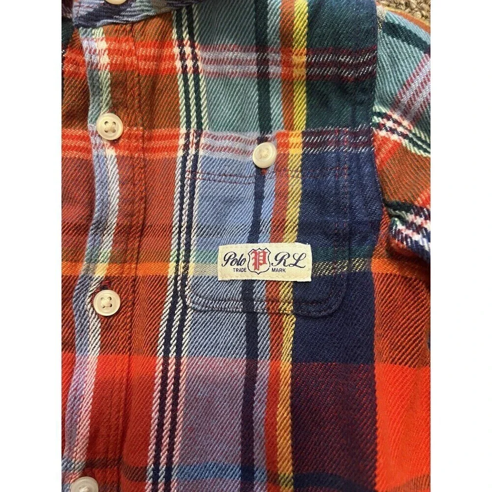Ralph Lauren Baby 12M Red Plaid Flannel Logo Coverall Romper Lined Cozy Warm